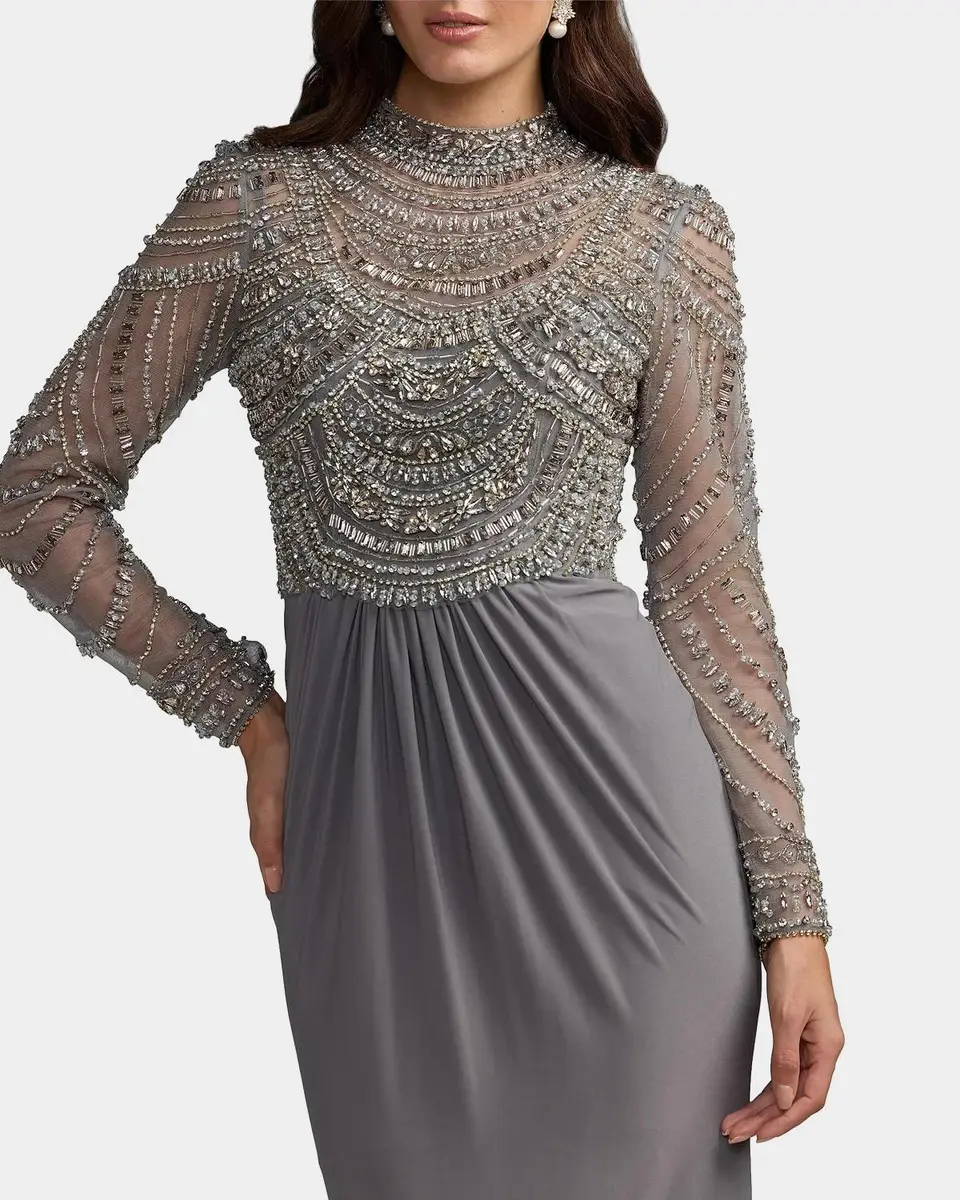 Mac Duggal Beaded Jersey Long-Sleeve Gown | Thumbnail 4 Mac Duggal Beaded Jersey Long-Sleeve Gown | Thumbnail 4