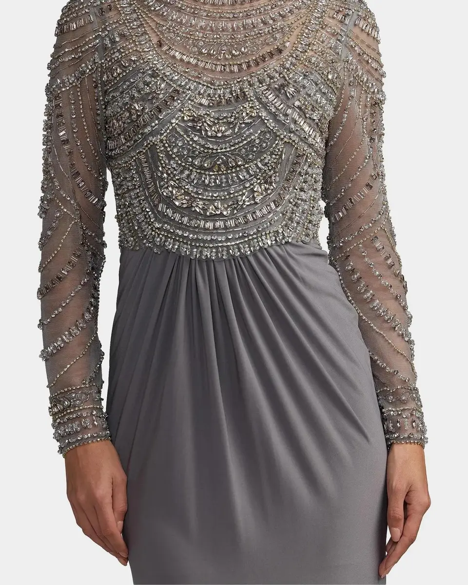 Mac Duggal Beaded Jersey Long-Sleeve Gown | Thumbnail 5 Mac Duggal Beaded Jersey Long-Sleeve Gown | Thumbnail 5