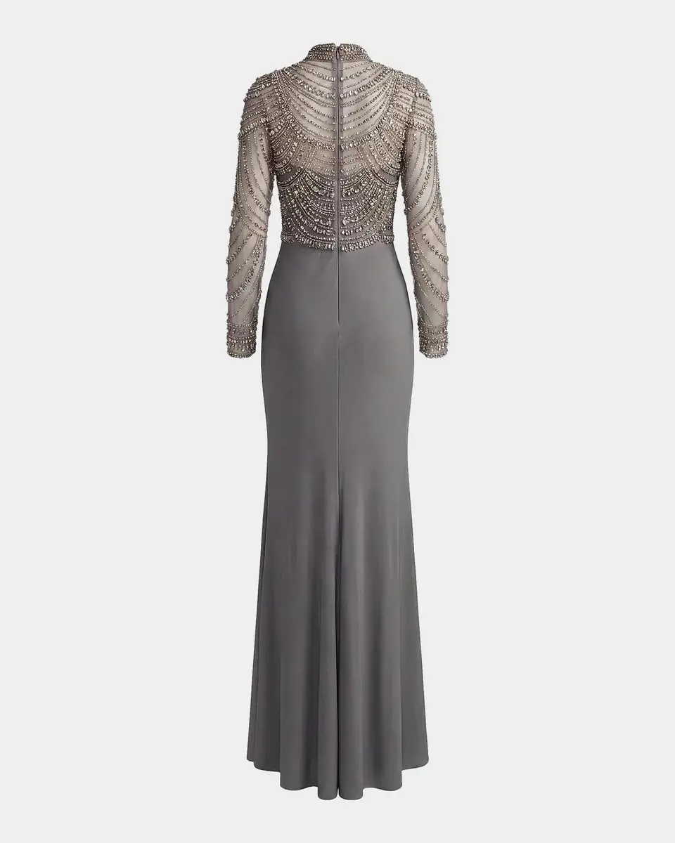Mac Duggal Beaded Jersey Long-Sleeve Gown | Thumbnail 6 Mac Duggal Beaded Jersey Long-Sleeve Gown | Thumbnail 6