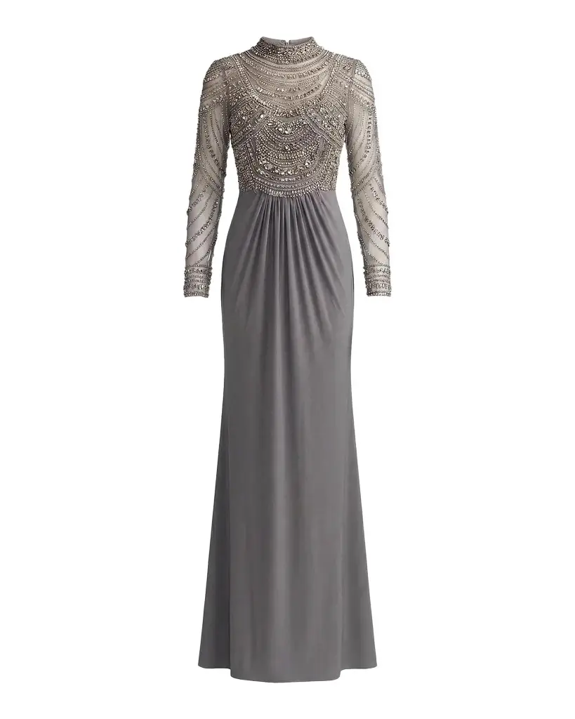 Mac Duggal Beaded Jersey Long-Sleeve Gown