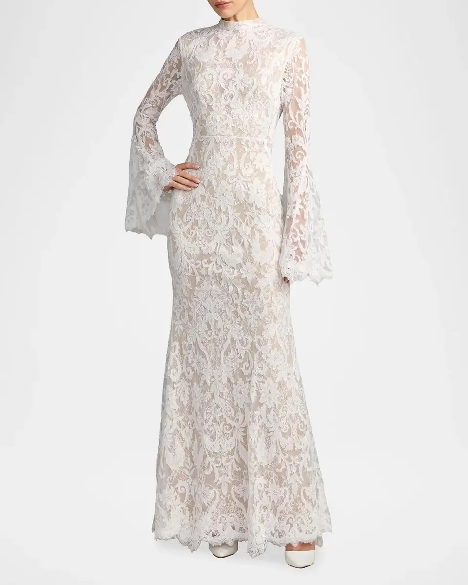 Mac Duggal Lace Flare Sleeve Mermaid Gown | Thumbnail 2