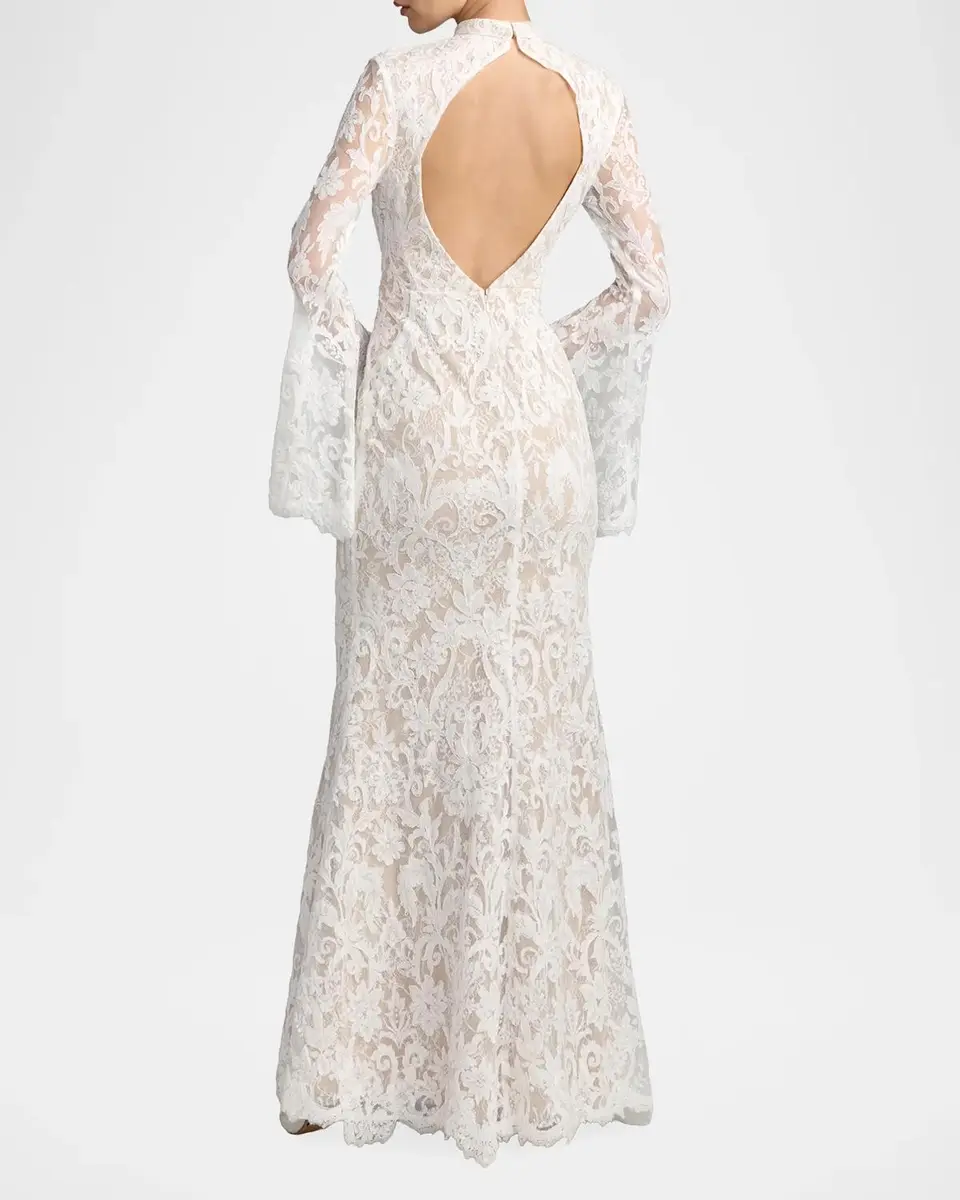 Mac Duggal Lace Flare Sleeve Mermaid Gown | Thumbnail 3
