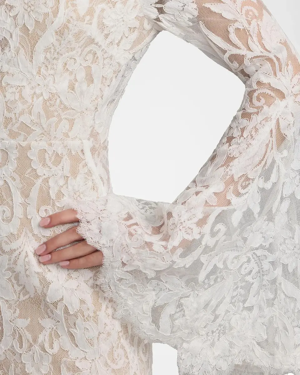 Mac Duggal Lace Flare Sleeve Mermaid Gown | Thumbnail 4