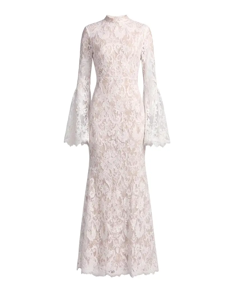 Mac Duggal Lace Flare Sleeve Mermaid Gown