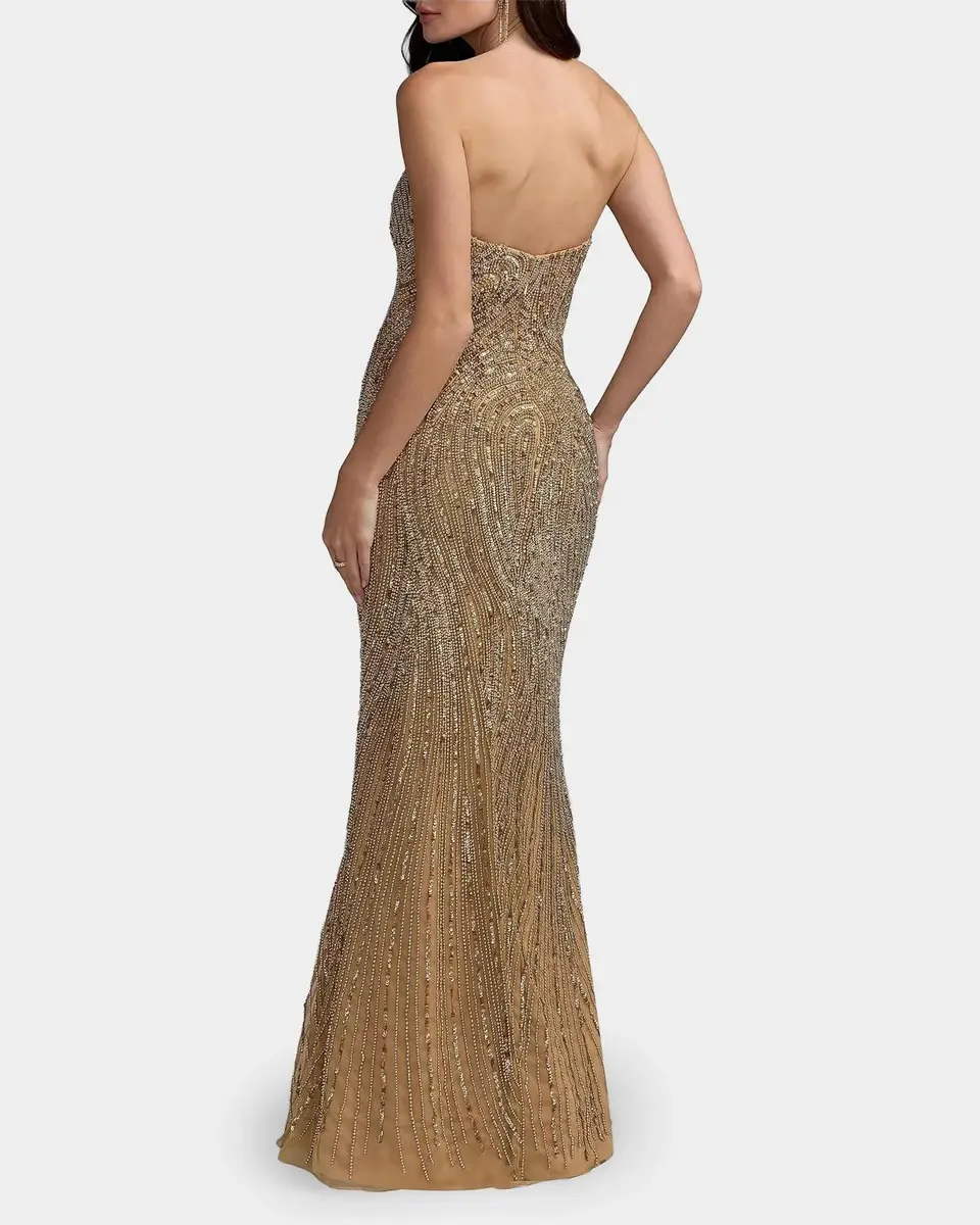 Mac Duggal Embellished Mesh Strapless Column Gown | Thumbnail 3 Mac Duggal Embellished Mesh Strapless Column Gown | Thumbnail 3