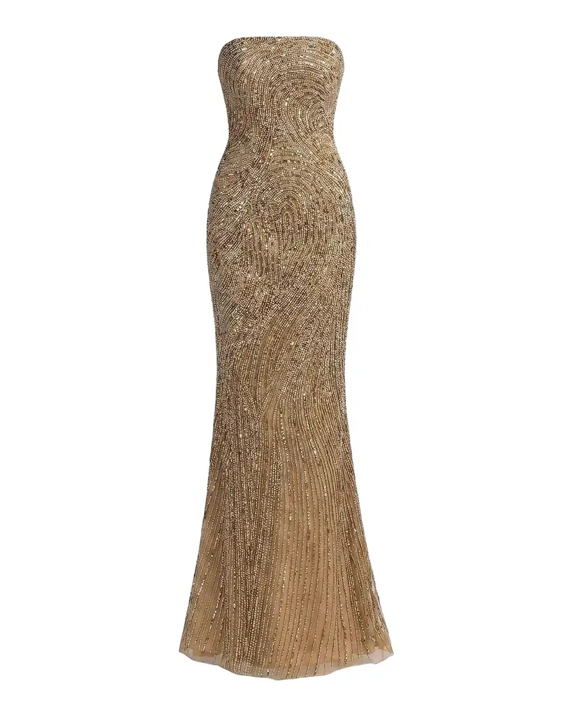 Mac Duggal Embellished Mesh Strapless Column Gown