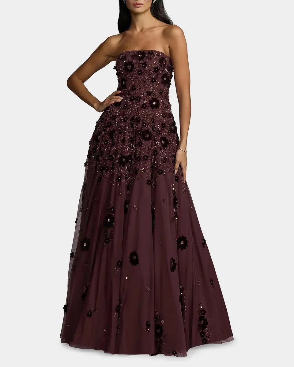Mac Duggal Strapless Floral Beaded Mesh Gown | Thumbnail 2