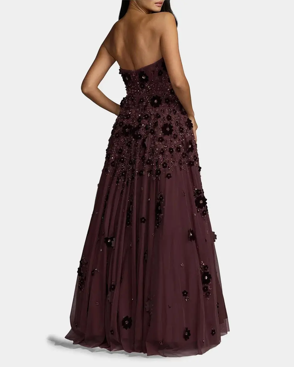Mac Duggal Strapless Floral Beaded Mesh Gown | Thumbnail 3