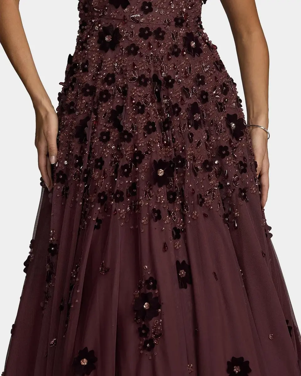 Mac Duggal Strapless Floral Beaded Mesh Gown | Thumbnail 5
