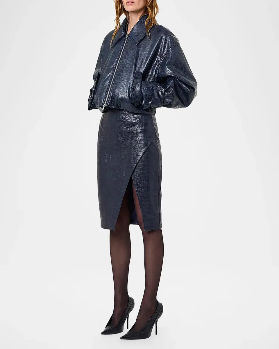 NICHOLAS Livia Croc-Embossed Vegan Leather Pencil Skirt | Thumbnail 4 NICHOLAS Livia Croc-Embossed Vegan Leather Pencil Skirt | Thumbnail 4