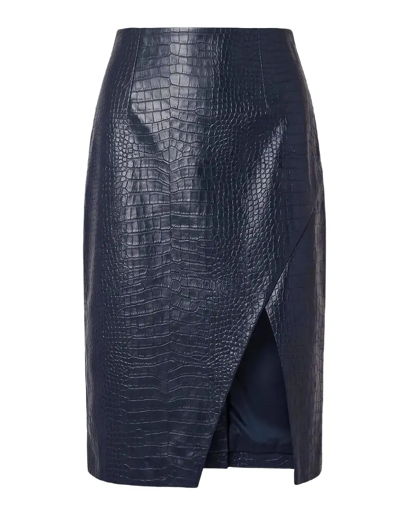 NICHOLAS Livia Croc-Embossed Vegan Leather Pencil Skirt