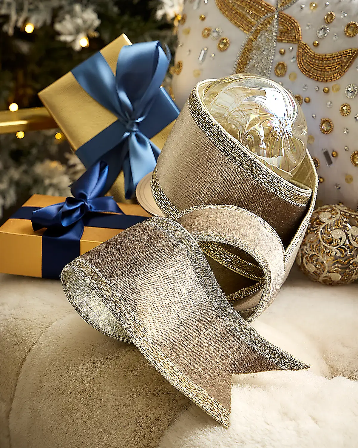D. Stevens Ice Velvet Jewel-Edge Ribbon, 4" x 5 Yards
