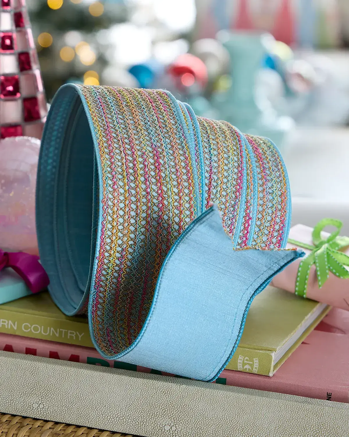D. Stevens Spring Lace on Metallic Dupion Ribbon, 4" x 10 Yards