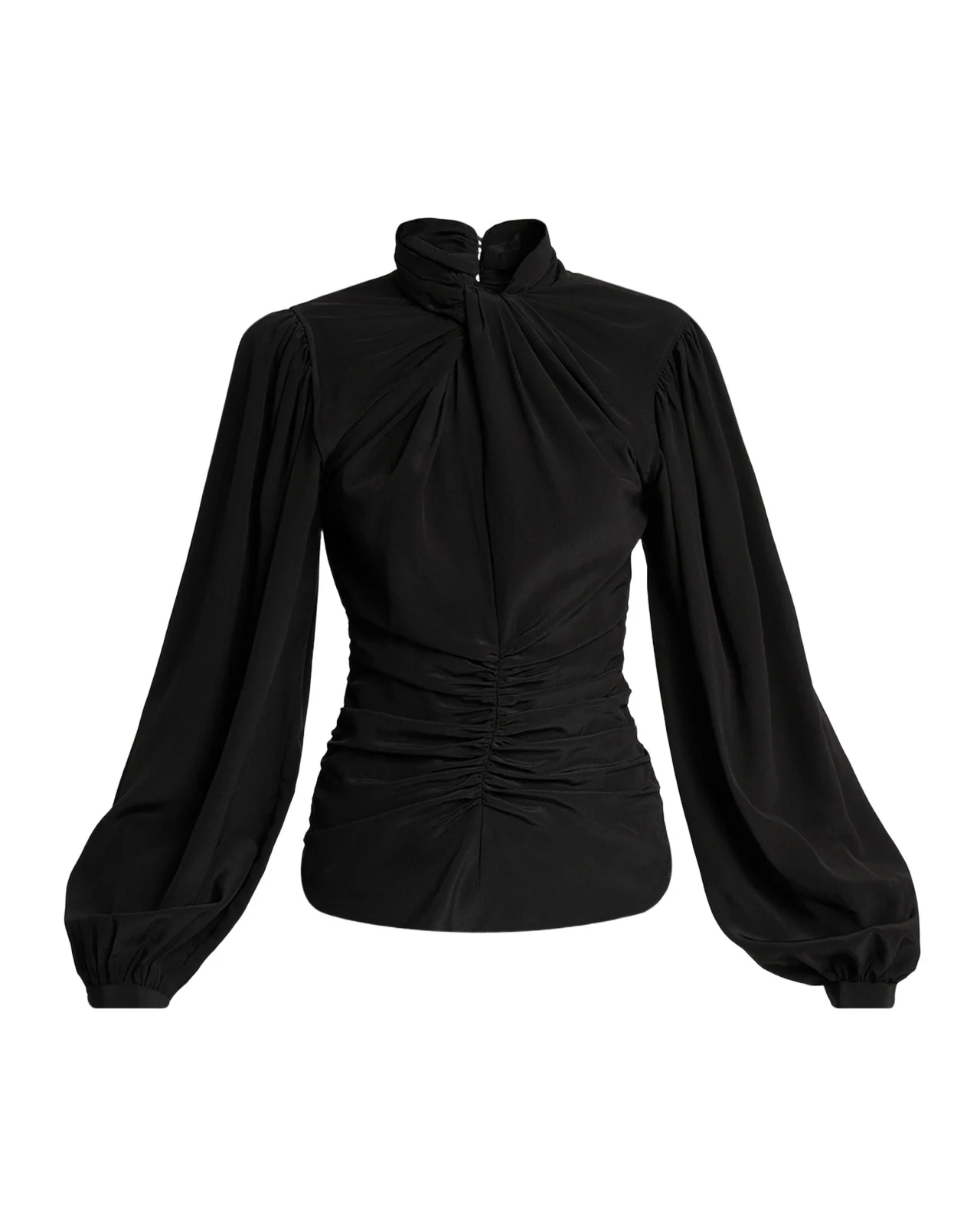 Depsona Twisted Keyhole Long-Sleeve Silk Blouse Depsona Twisted Keyhole Long-Sleeve Silk Blouse