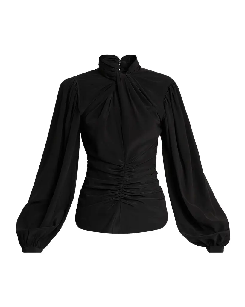 Depsona Twisted Keyhole Long-Sleeve Silk Blouse Depsona Twisted Keyhole Long-Sleeve Silk Blouse