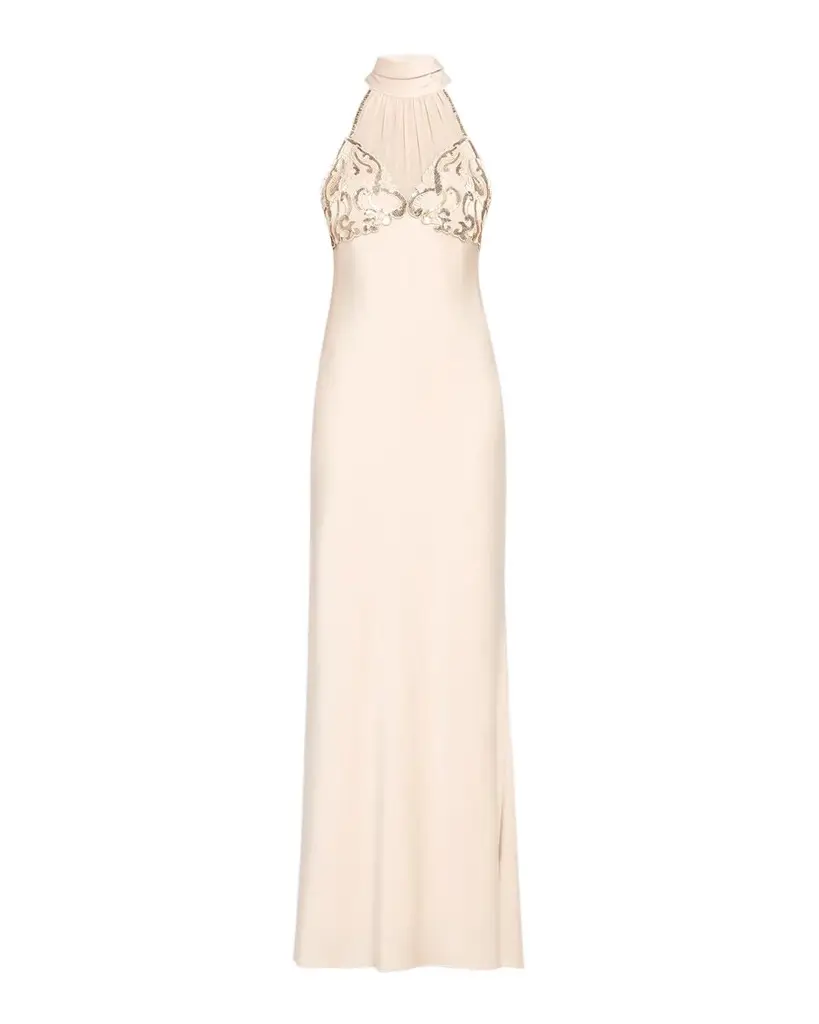 Ungaro Evie Sequin-Embroidered Halter Gown