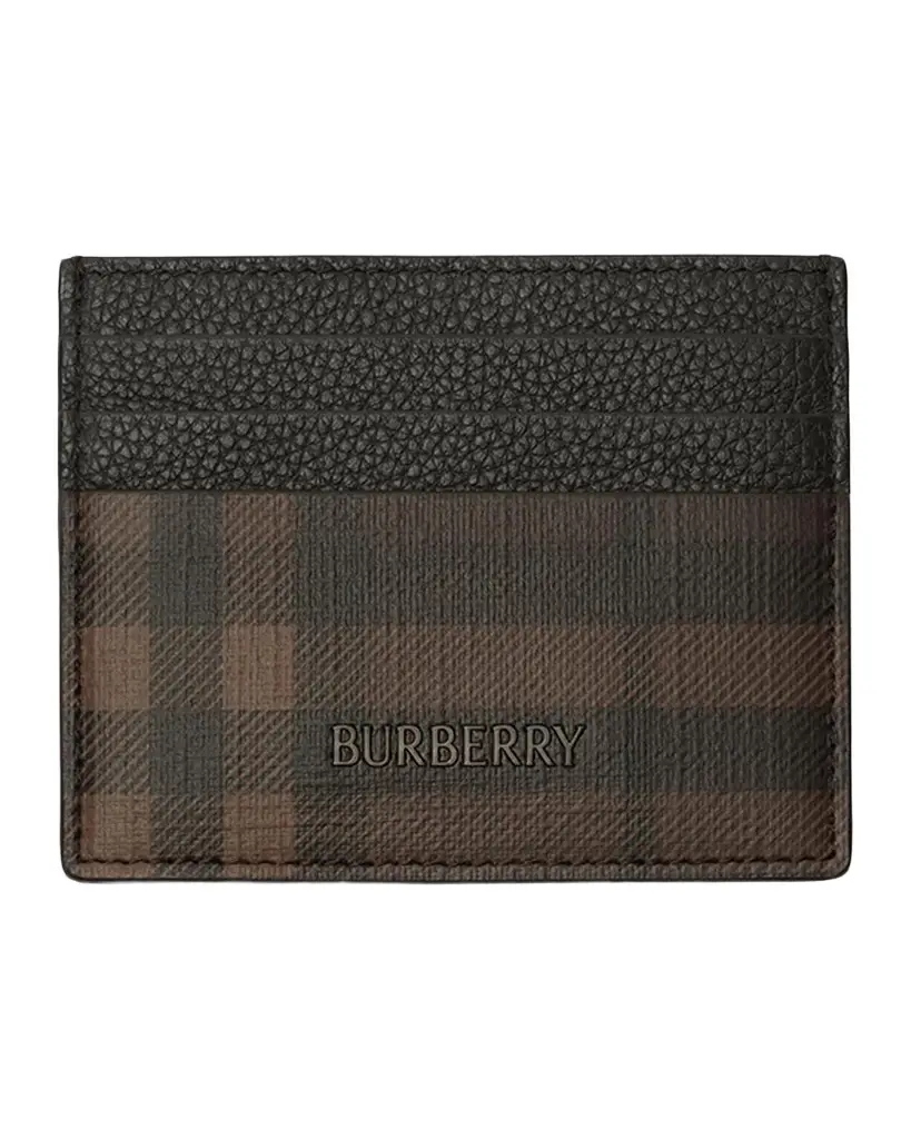 Men's Canvas and Leather Check Card Case Men's Canvas and Leather Check Card Case