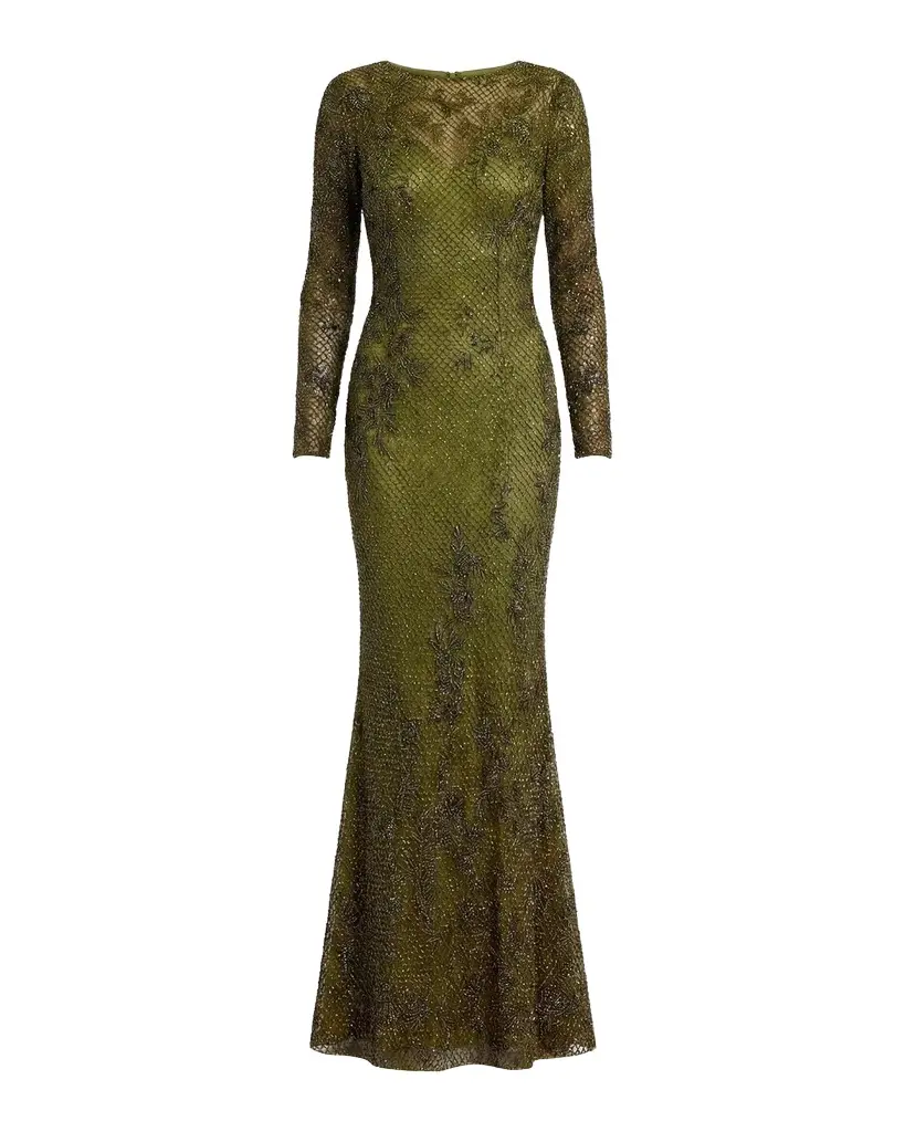 Embellished Long Sleeve Gown