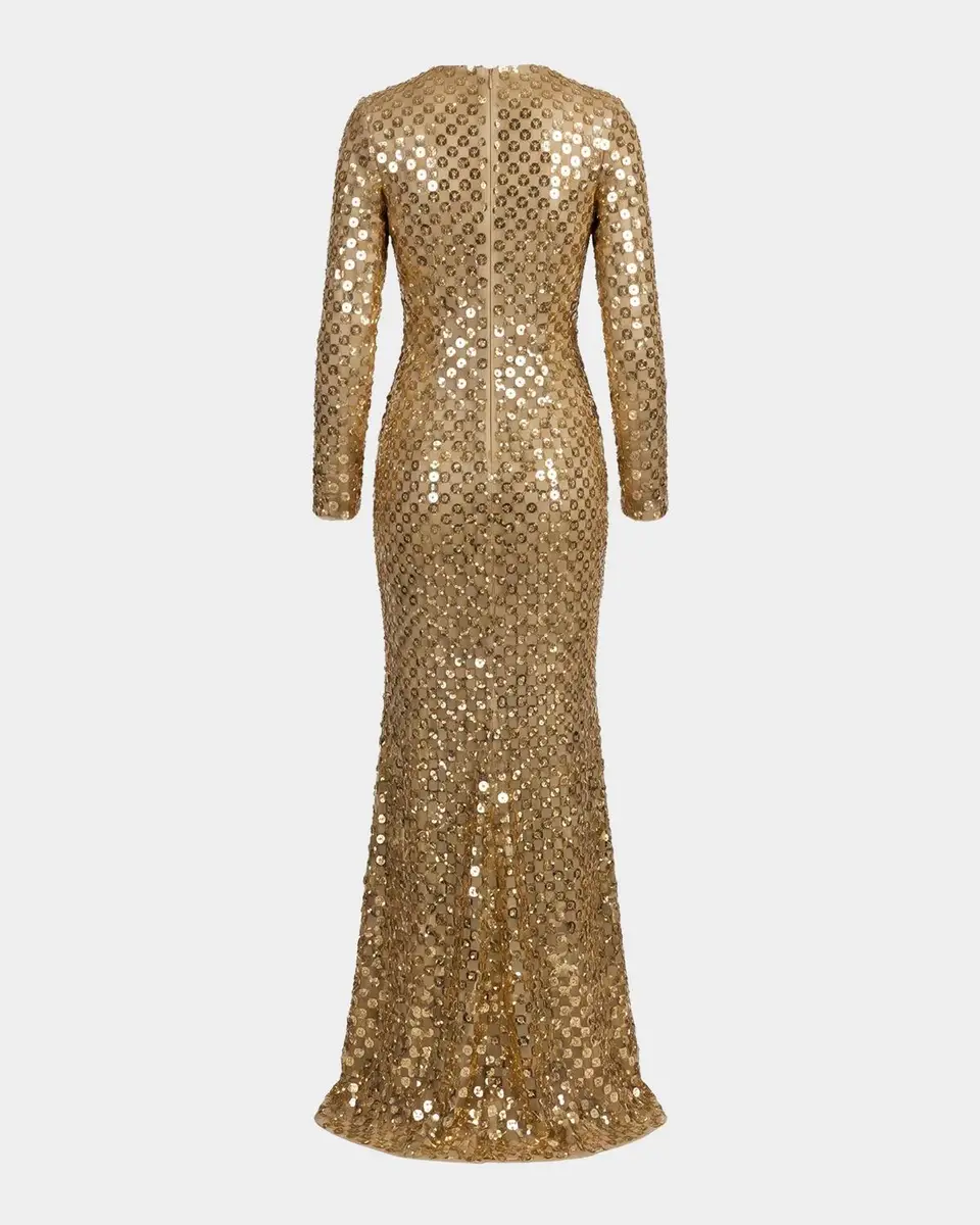 Mac Duggal Checker-Beaded Long-Sleeve Column Gown | Thumbnail 5 Mac Duggal Checker-Beaded Long-Sleeve Column Gown | Thumbnail 5