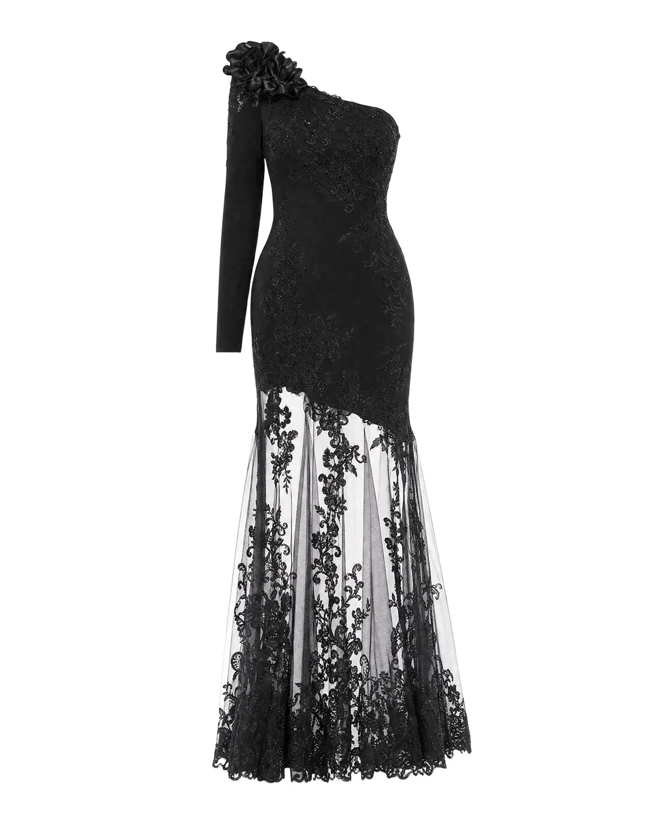 Mac Duggal Embroidered Mesh Jersey Gown