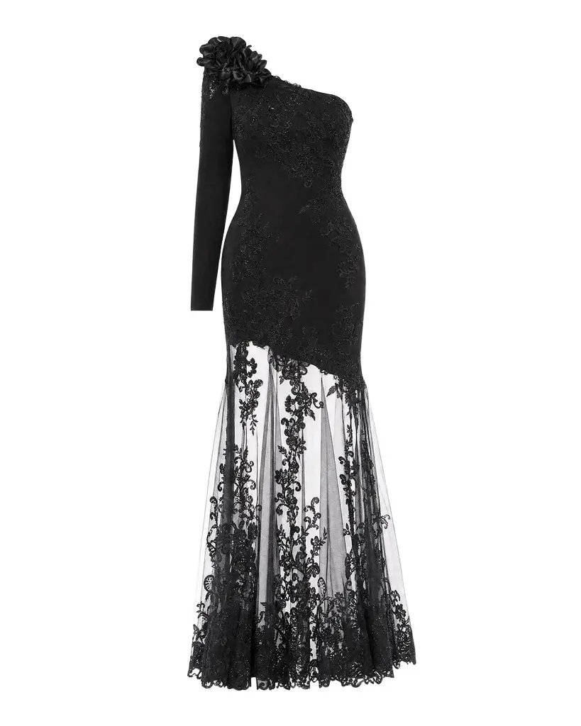 Mac Duggal Embroidered Mesh Jersey Gown