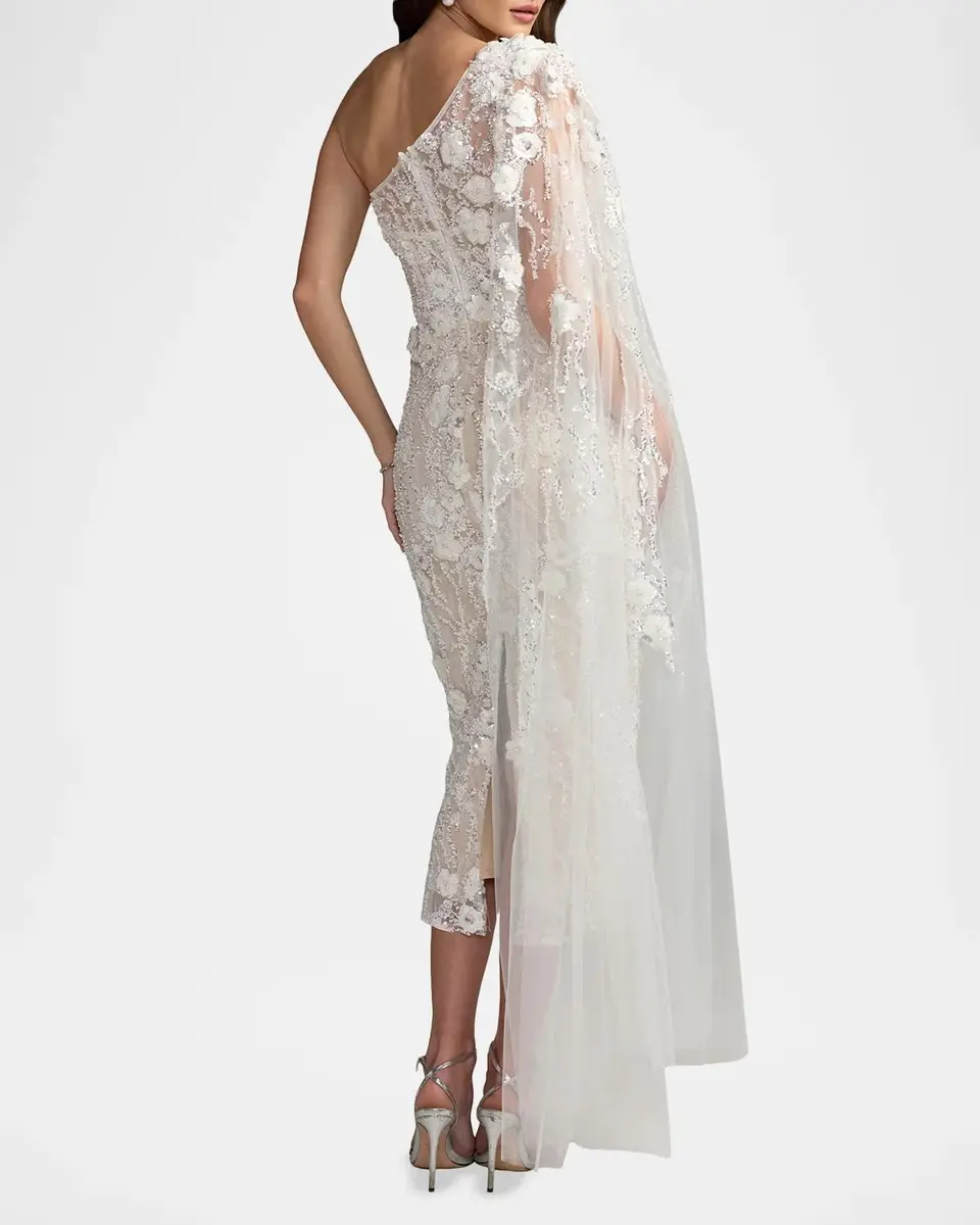 Mac Duggal Embellished One-Shoulder Midi Dress | Thumbnail 3 Mac Duggal Embellished One-Shoulder Midi Dress | Thumbnail 3