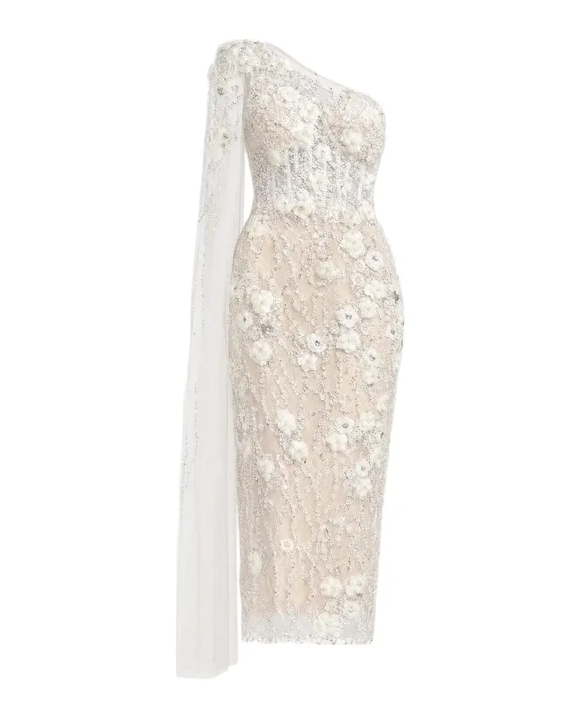 Embellished One-Shoulder Midi Dress