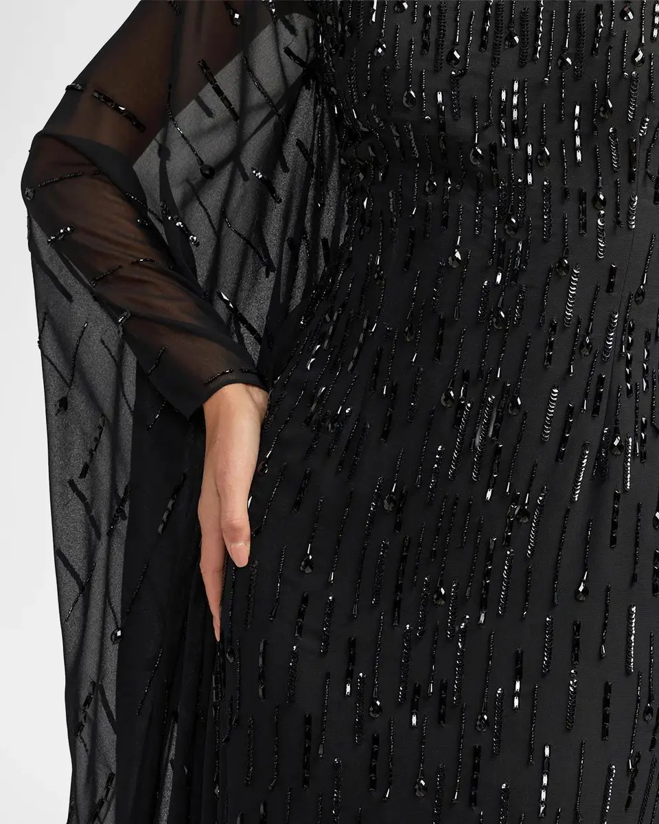 Mac Duggal Beaded Mesh One-Sleeve Column Gown | Thumbnail 4 Mac Duggal Beaded Mesh One-Sleeve Column Gown | Thumbnail 4