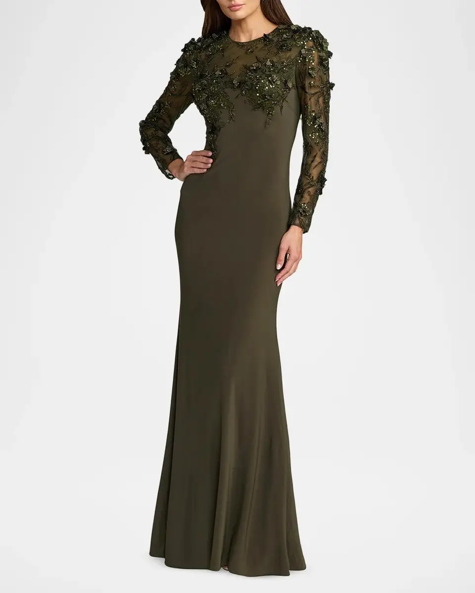 Mac Duggal Floral Embellished Long-Sleeve Column Gown | Thumbnail 2