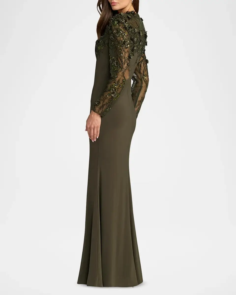 Mac Duggal Floral Embellished Long-Sleeve Column Gown | Thumbnail 3