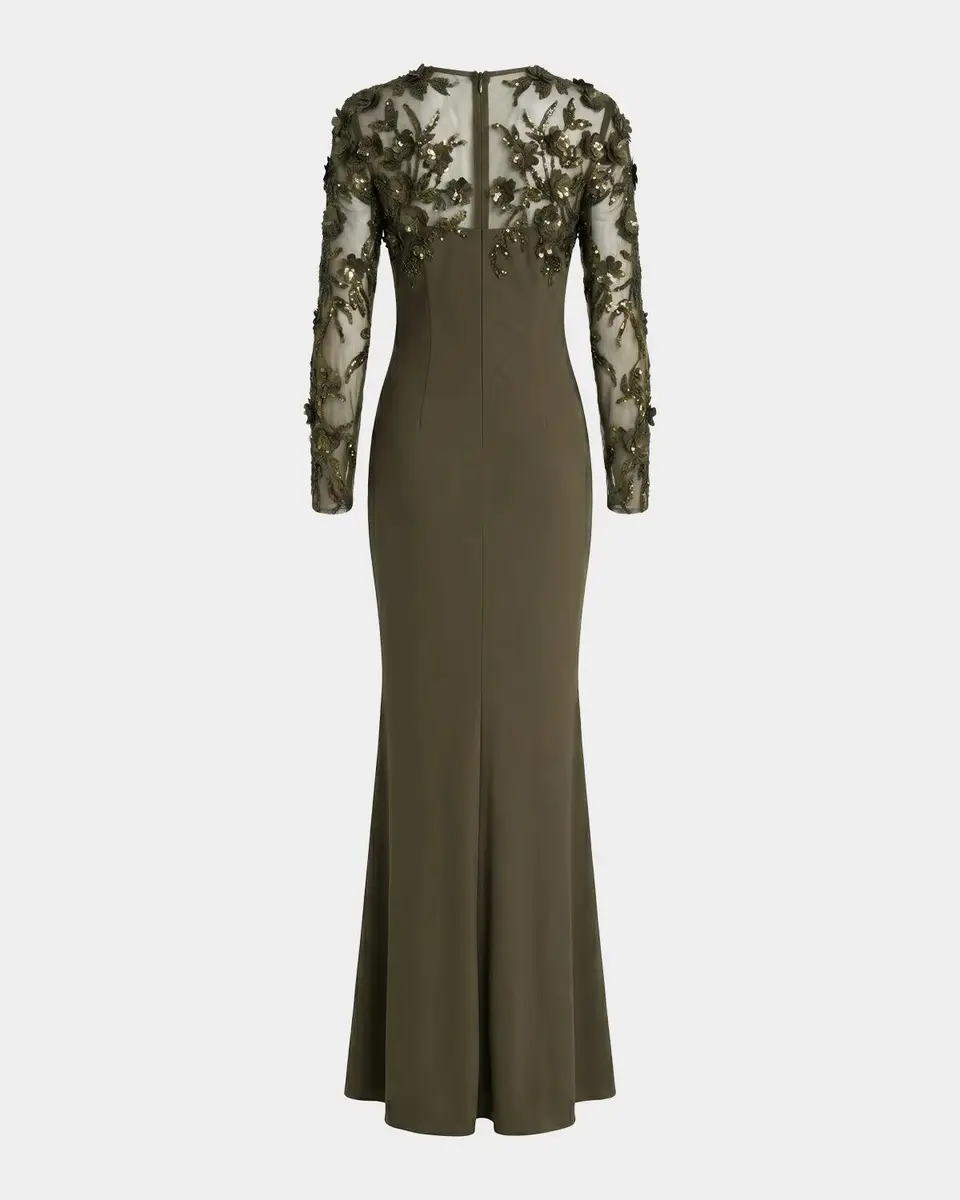 Mac Duggal Floral Embellished Long-Sleeve Column Gown | Thumbnail 5