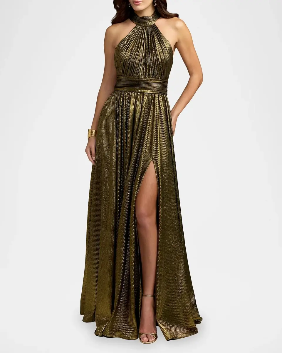 Mac Duggal Pleated Metallic Sleeveless Gown | Thumbnail 2