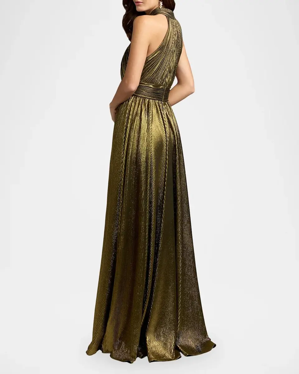Mac Duggal Pleated Metallic Sleeveless Gown | Thumbnail 3
