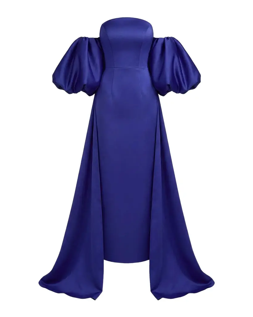 Mac Duggal Satin Strapless Cape Gown