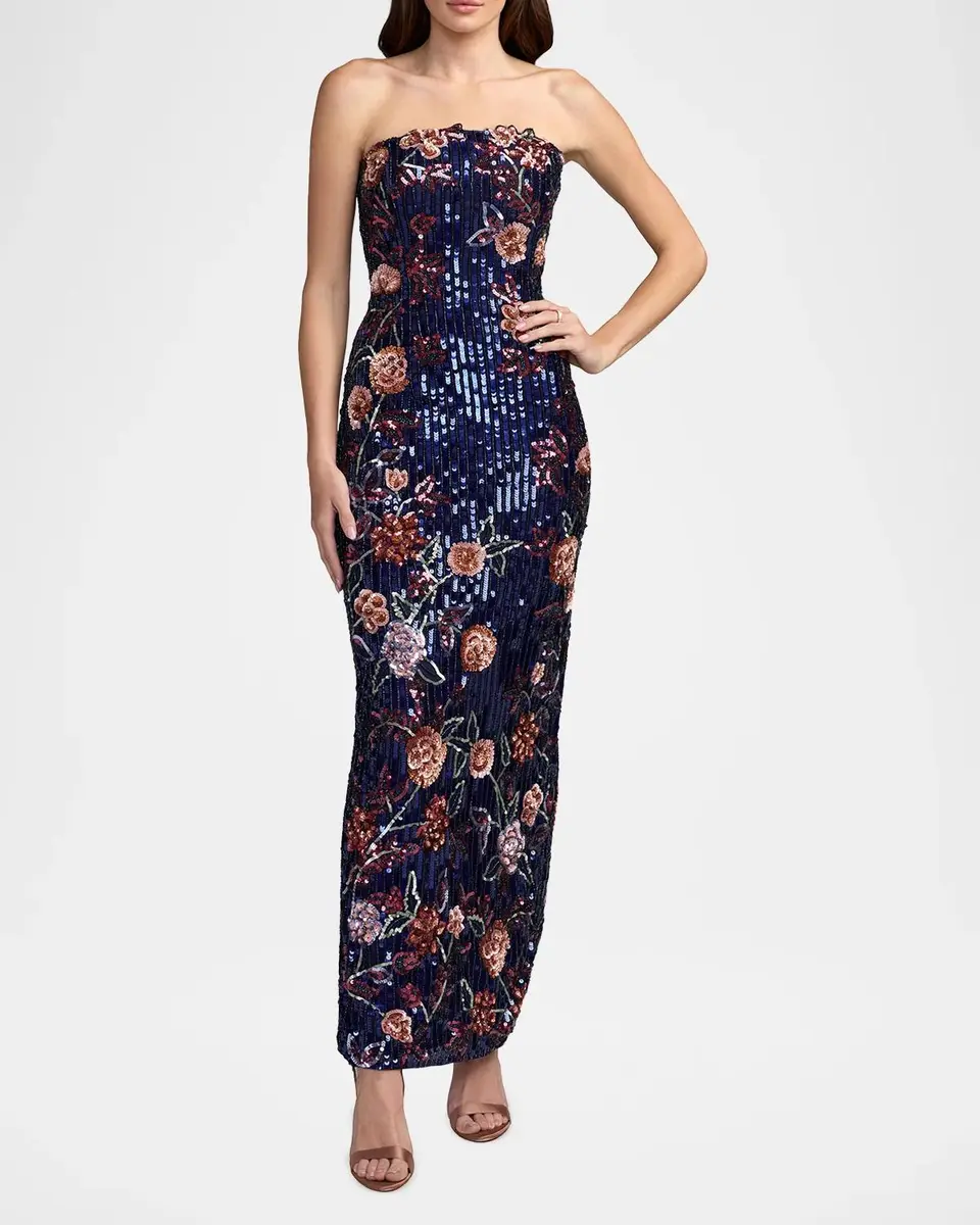 Mac Duggal Floral Sequin Strapless Column Dress | Thumbnail 2