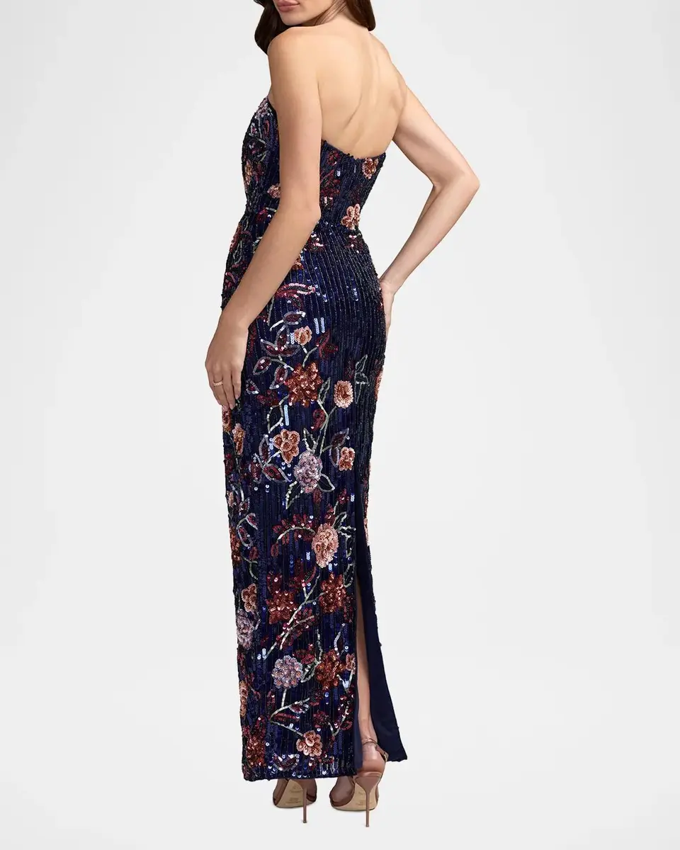Mac Duggal Floral Sequin Strapless Column Dress | Thumbnail 3