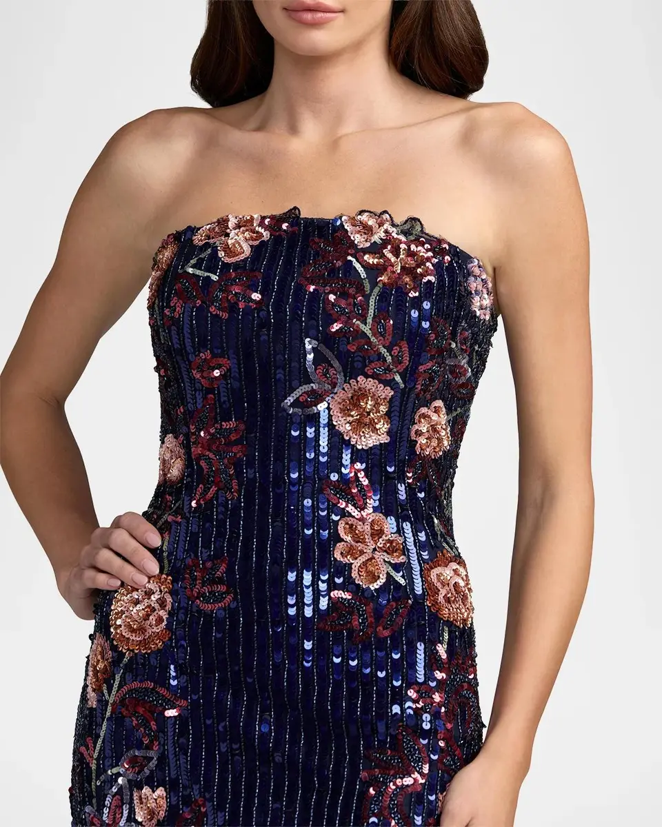 Mac Duggal Floral Sequin Strapless Column Dress | Thumbnail 4