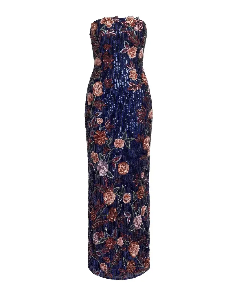 Mac Duggal Floral Sequin Strapless Column Dress