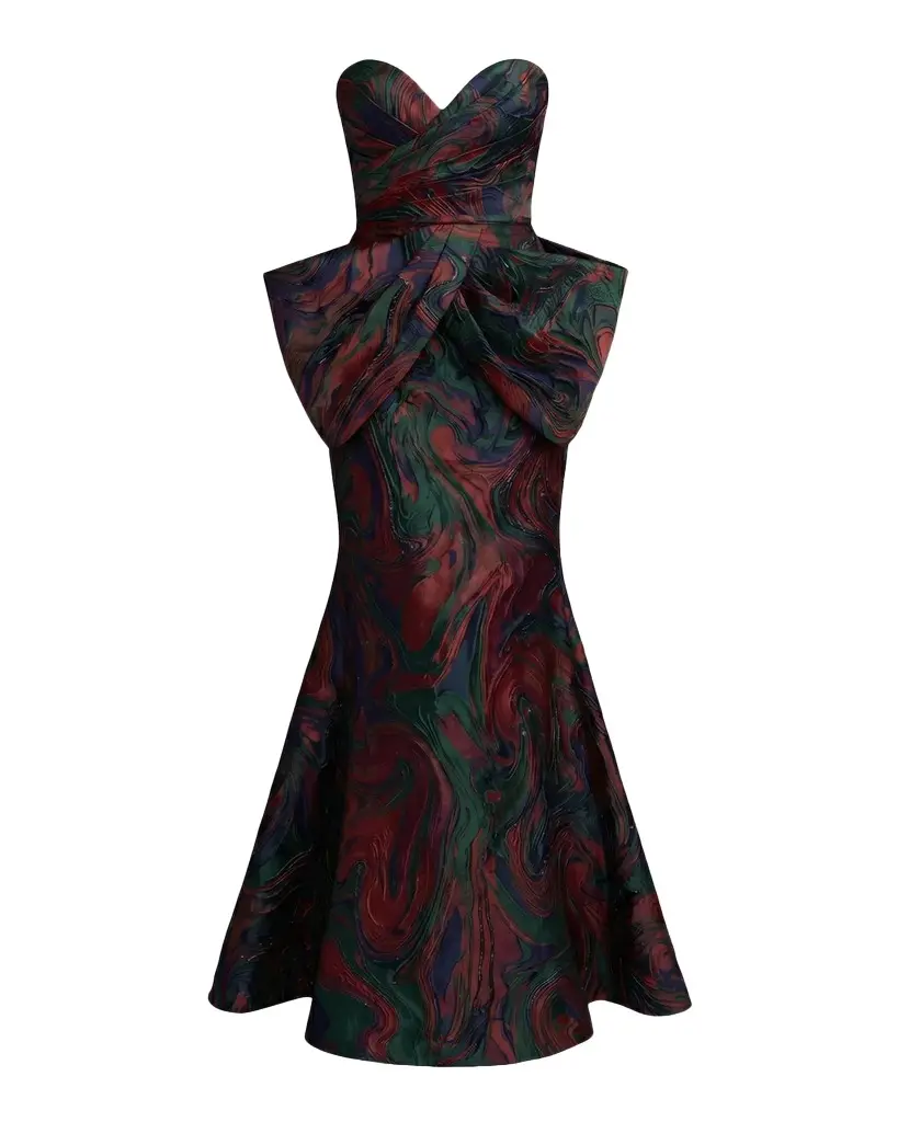 Mac Duggal Bow-Detail Brocade Strapless Gown