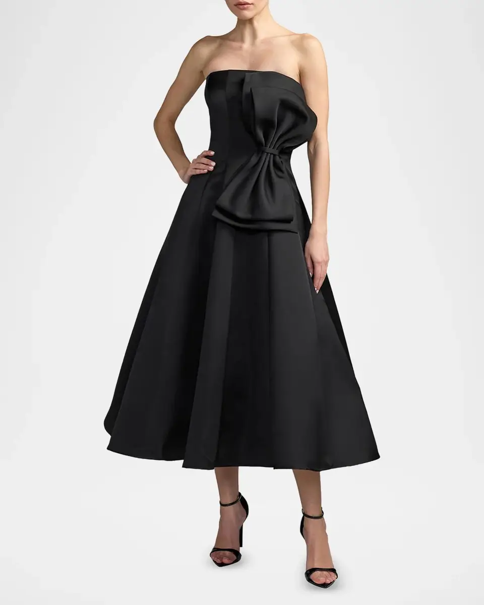 Mac Duggal Satin Charmeuse Bow Strapless Midi Dress | Thumbnail 2 Mac Duggal Satin Charmeuse Bow Strapless Midi Dress | Thumbnail 2