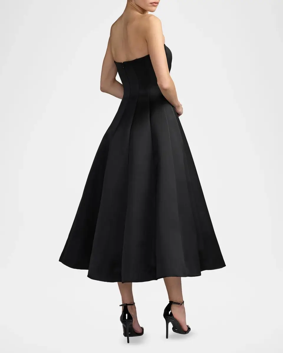 Mac Duggal Satin Charmeuse Bow Strapless Midi Dress | Thumbnail 3 Mac Duggal Satin Charmeuse Bow Strapless Midi Dress | Thumbnail 3