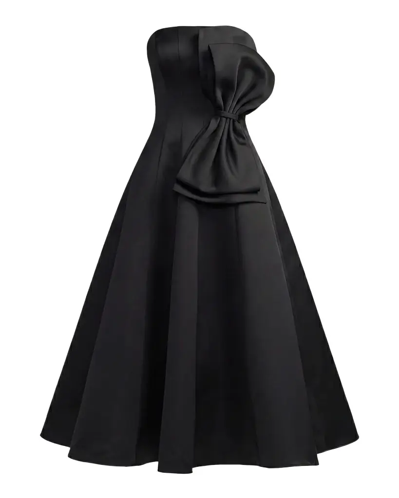 Satin Charmeuse Bow Strapless Midi Dress