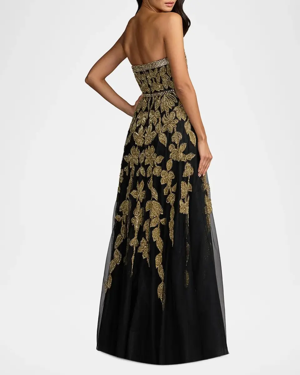 Mac Duggal Floral Embellished Mesh Strapless A-Line Gown | Thumbnail 3