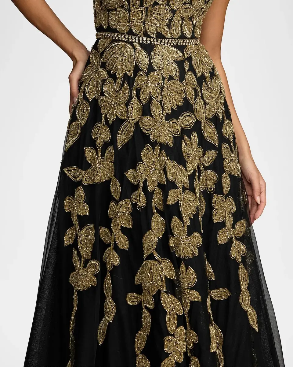 Mac Duggal Floral Embellished Mesh Strapless A-Line Gown | Thumbnail 4