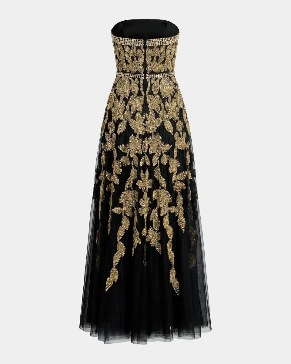 Mac Duggal Floral Embellished Mesh Strapless A-Line Gown | Thumbnail 5
