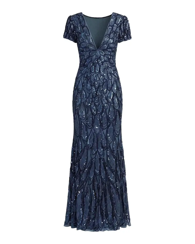 Mac Duggal Sequin & Bead-Embellished Jersey Gown