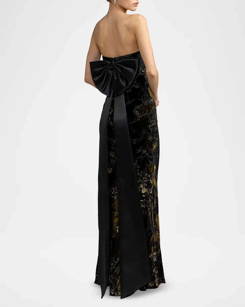 Mac Duggal Satin & Burnout Velvet Strapless Column Gown | Thumbnail 3