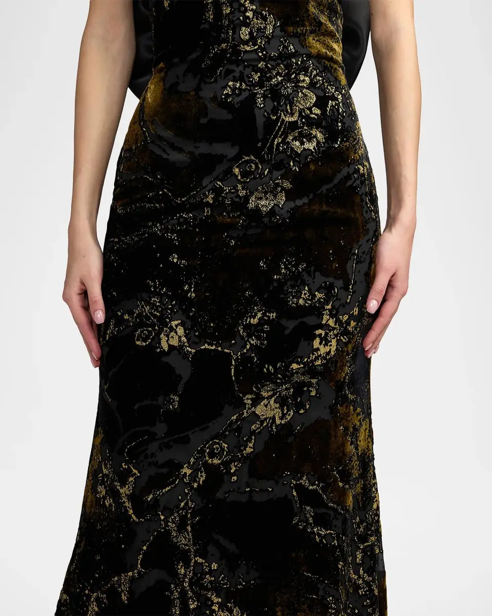 Mac Duggal Satin & Burnout Velvet Strapless Column Gown | Thumbnail 4