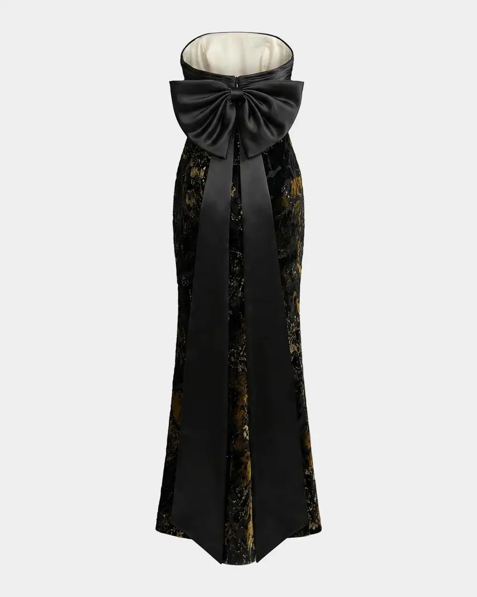 Mac Duggal Satin & Burnout Velvet Strapless Column Gown | Thumbnail 5
