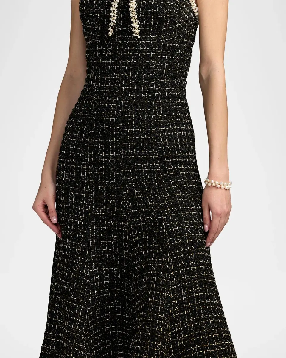 Mac Duggal Ieena Pearl-Embellished Bouclé A-Line Dress | Thumbnail 4